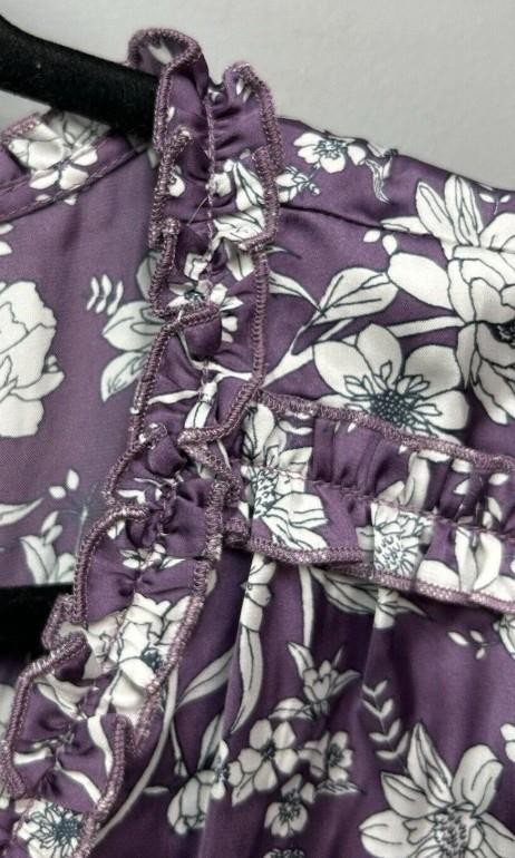 NEW NWT Purple Floral Sz Large Ruffled Pleated Silky Long Sleeve Mini Dress CATO
