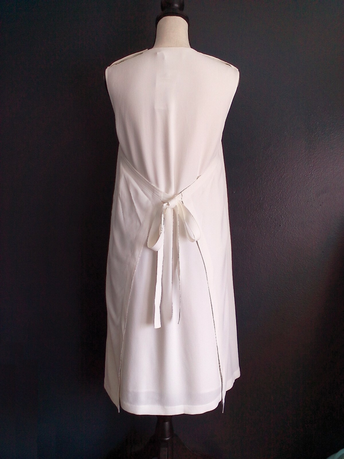 HELMUT LANG 10 White Acetate Blend Sleeveless Tie Waist Apron Shift Dress