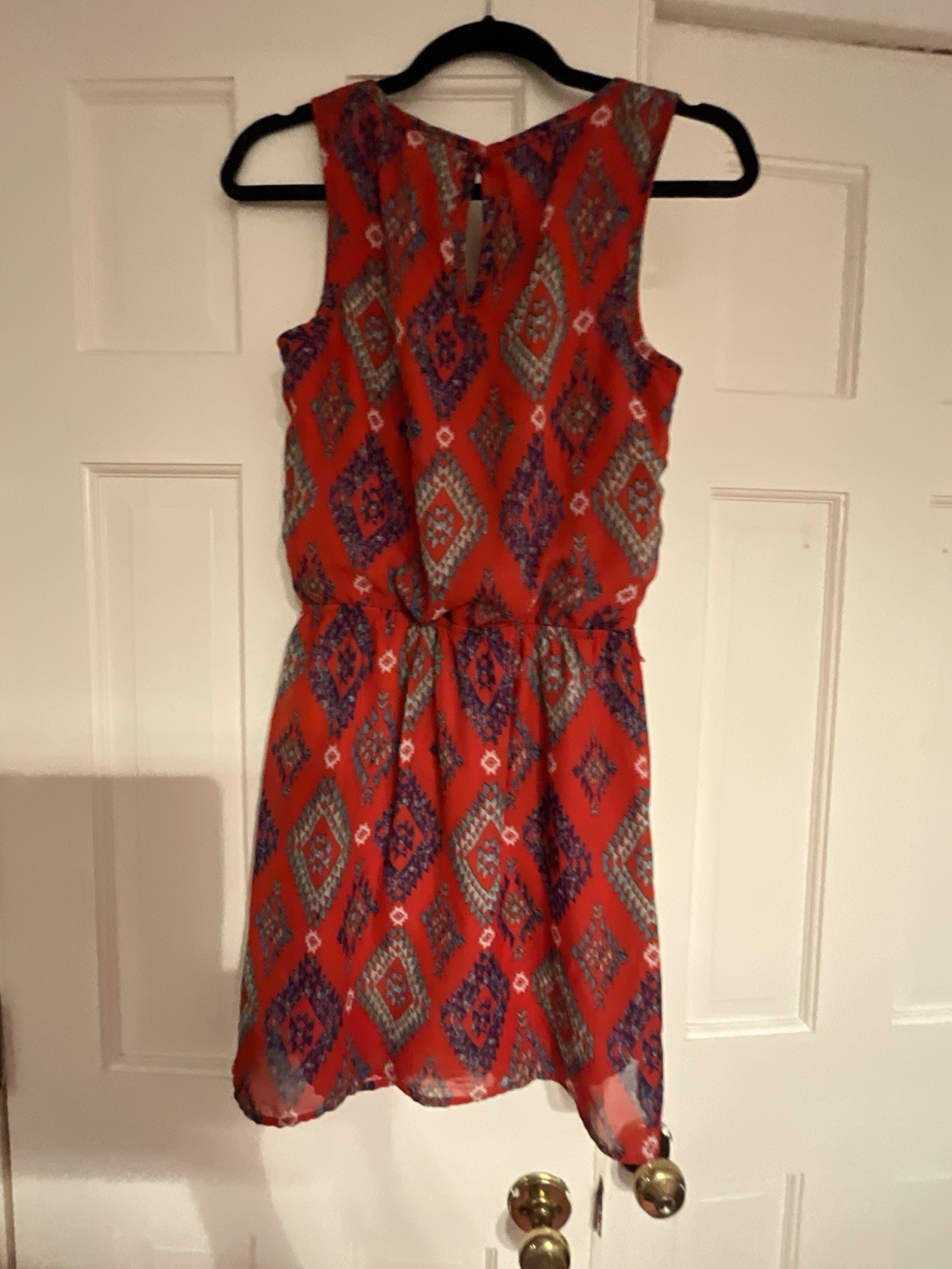 Speechless Red/Blue/White Geometric Mini Dress Sleeveless V-Neck Size M
