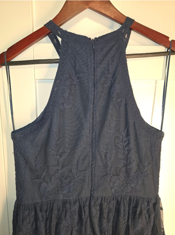 Altar’d State Navy Embroidered Maxi Dress Womens L High Neck Sleeveless Boho