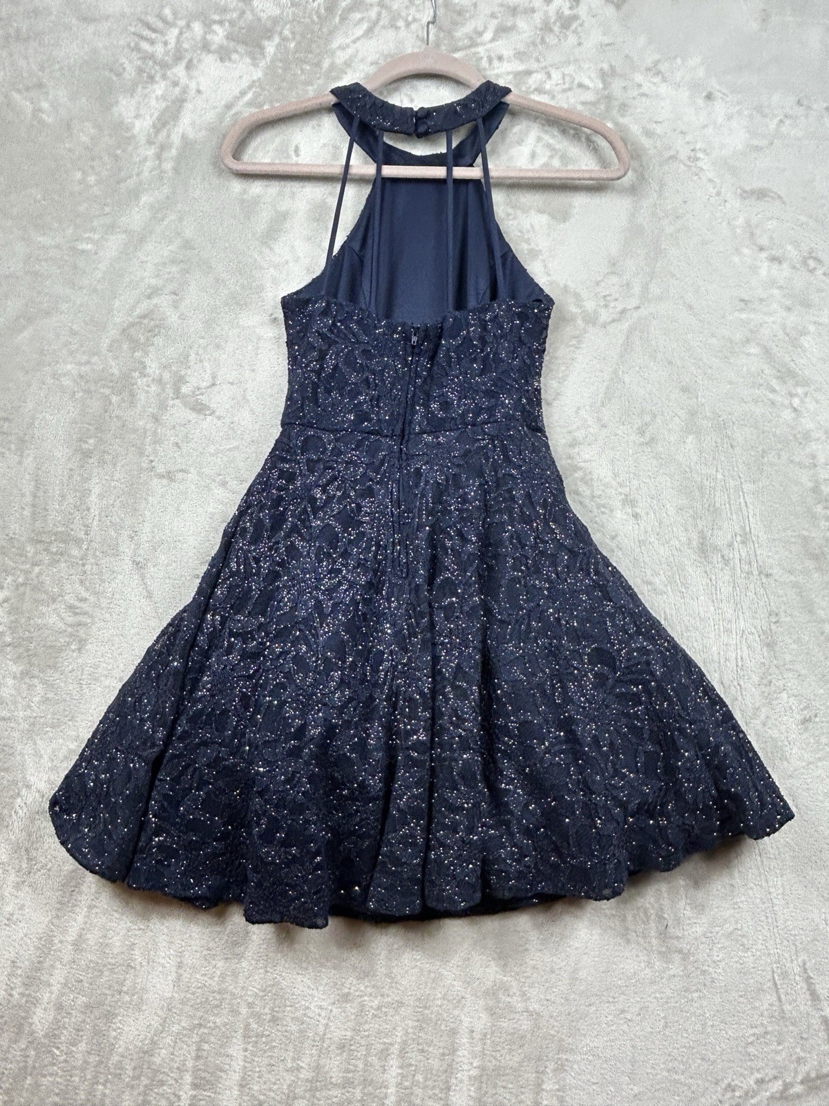 B Smart Womens Jr 3 Navy Blue Glitter Halter Party Mini Dress Whimsical Fairy