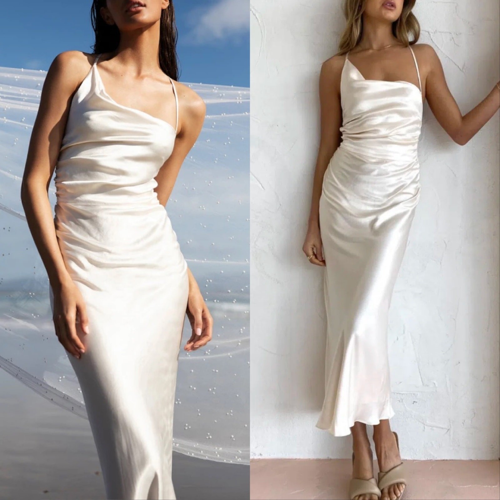 Shona Joy La Lune Asymmetrical Bias Cowl Midi Dress Cream Women’s 6