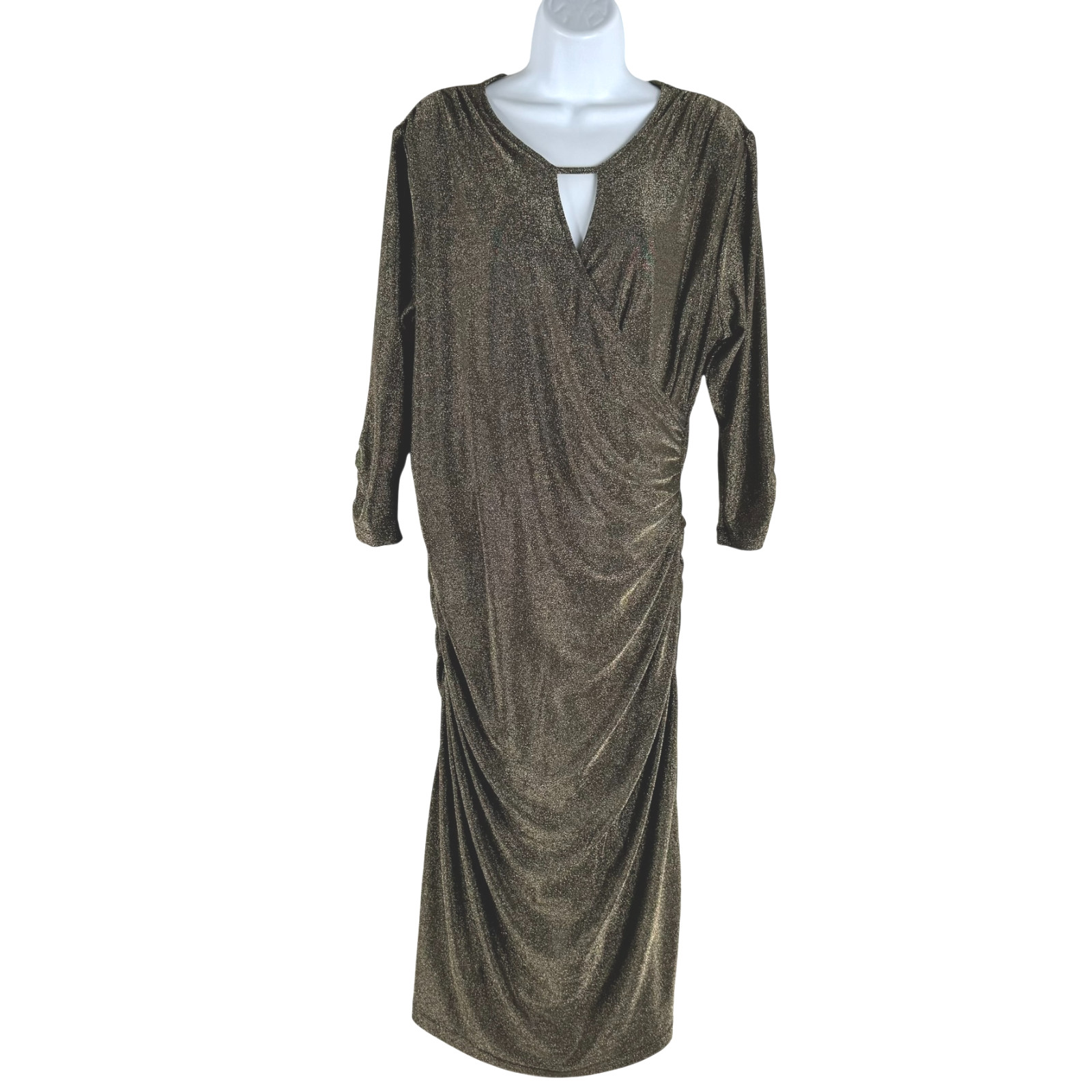 Betabrand Wanderlite Travel Dress 2XL Gold Metallic Sparkle Ruched NWT DR-1934