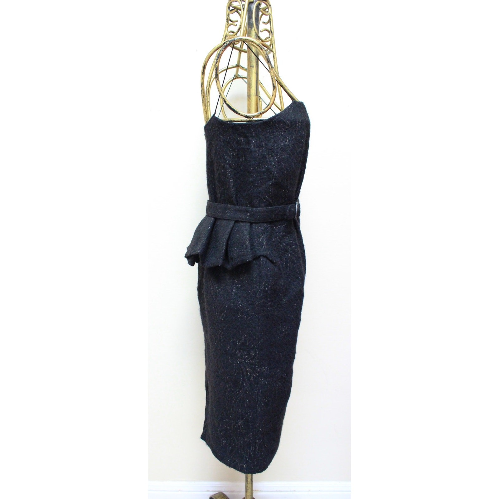Bottega Veneta Black Lace Belted Peplum Sheath Dress Size 42/US 6