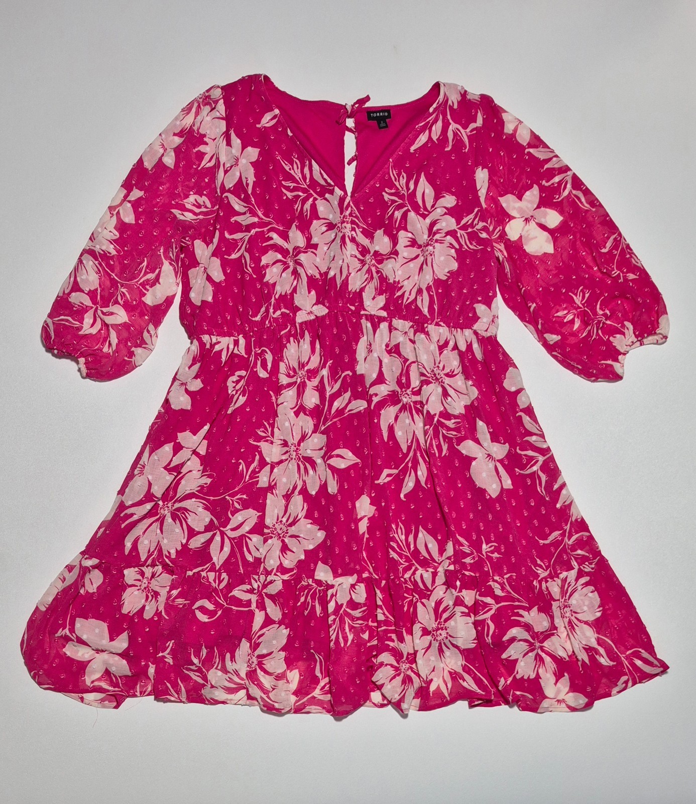 Torrid Pink Floral Mini Clip Dot Voluminous Babydoll Dress Plus Size 2 2X