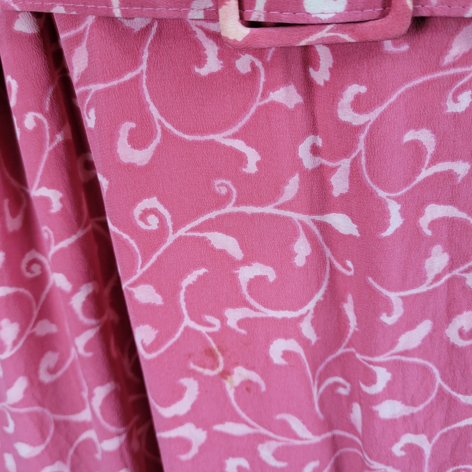 Papillon Pink 100% Silk Leaf Print Short Sleeve Belted Lined Long Wrap Dress 16