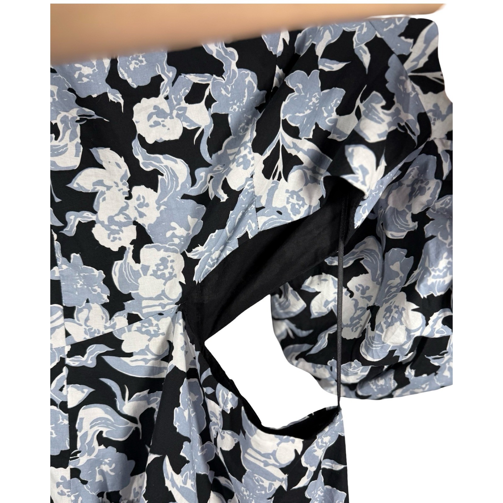 Sofie the Label Floral Puff Sleeve Cutout Mini Dress Black Blue White S1106D