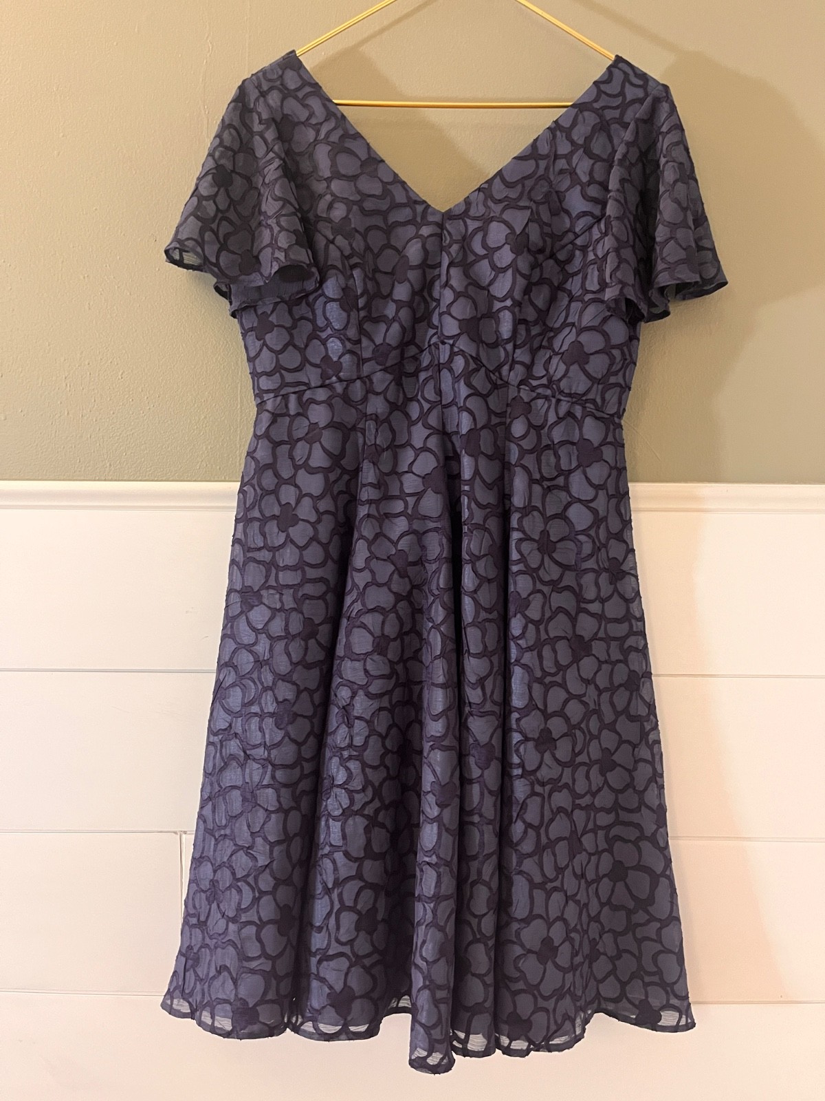 50s Tea Dress Dark Blue Retro Pinup Mod Flare Large Tradwife Rockabilly Lined