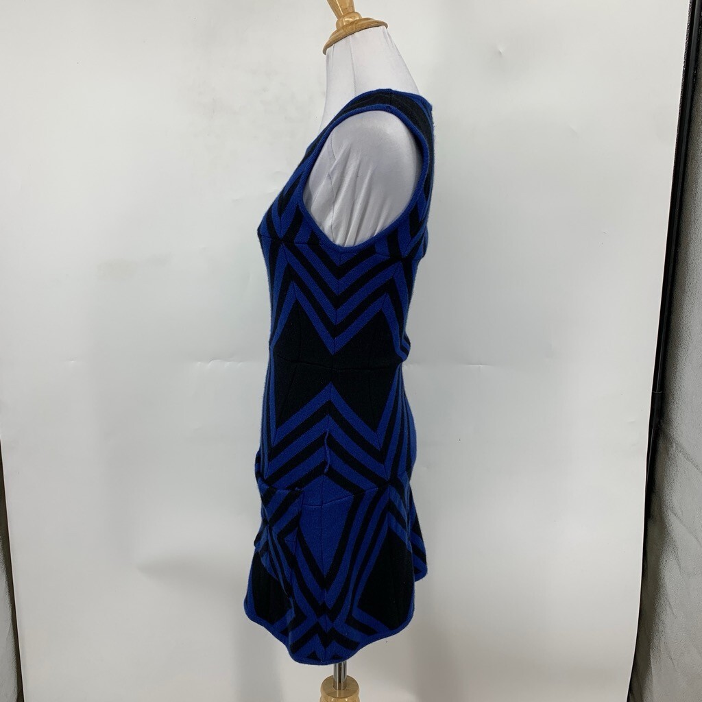 Alice + Olivia Dress Women Extra Small Cobalt Black Wool Chevron Pockets *READ