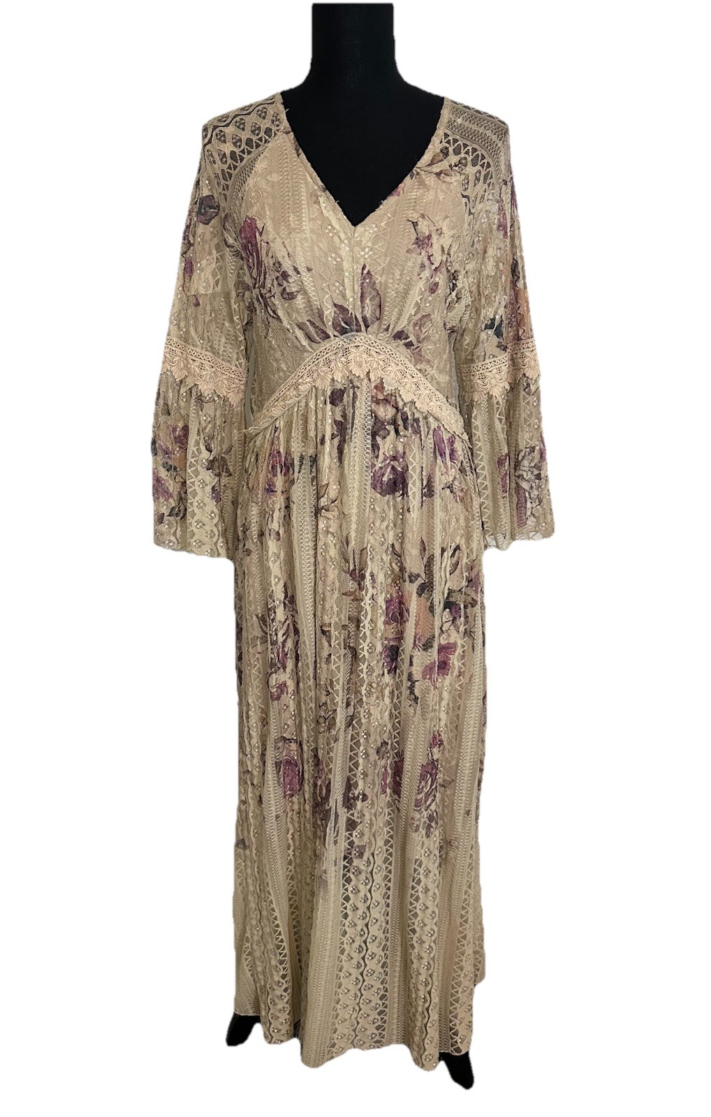 Origami SMALL Lace Maxi Dress Romantic Floral Cottage Boho Whimsical