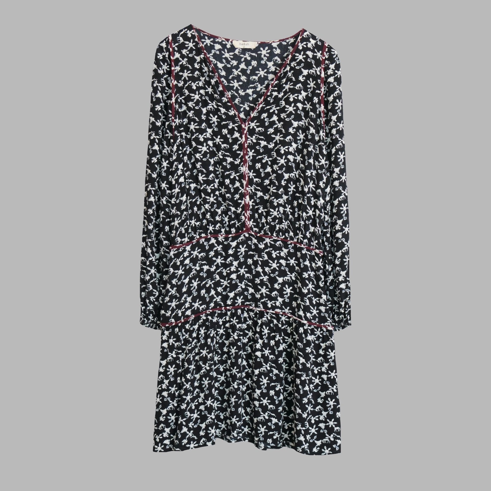 Ba&sh Catarina Black Floral Deer Dove Print Mini Dress | Size 2 | M | UK 10-12