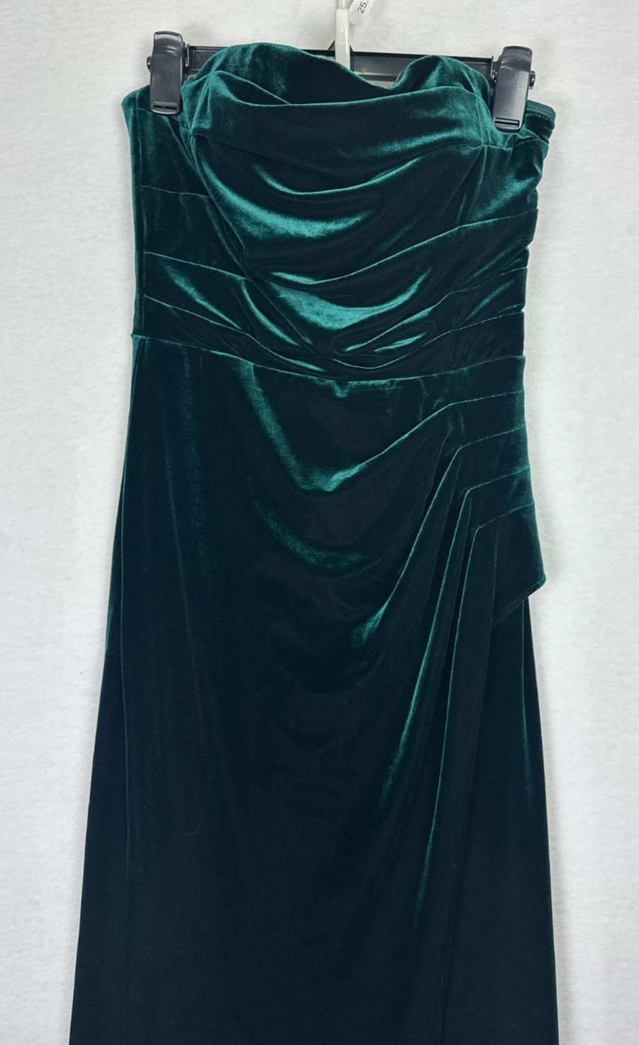 AQUA Strapless Velvet Gown 10 Hunter Green Ruched High Slit Draped Pleated NWT