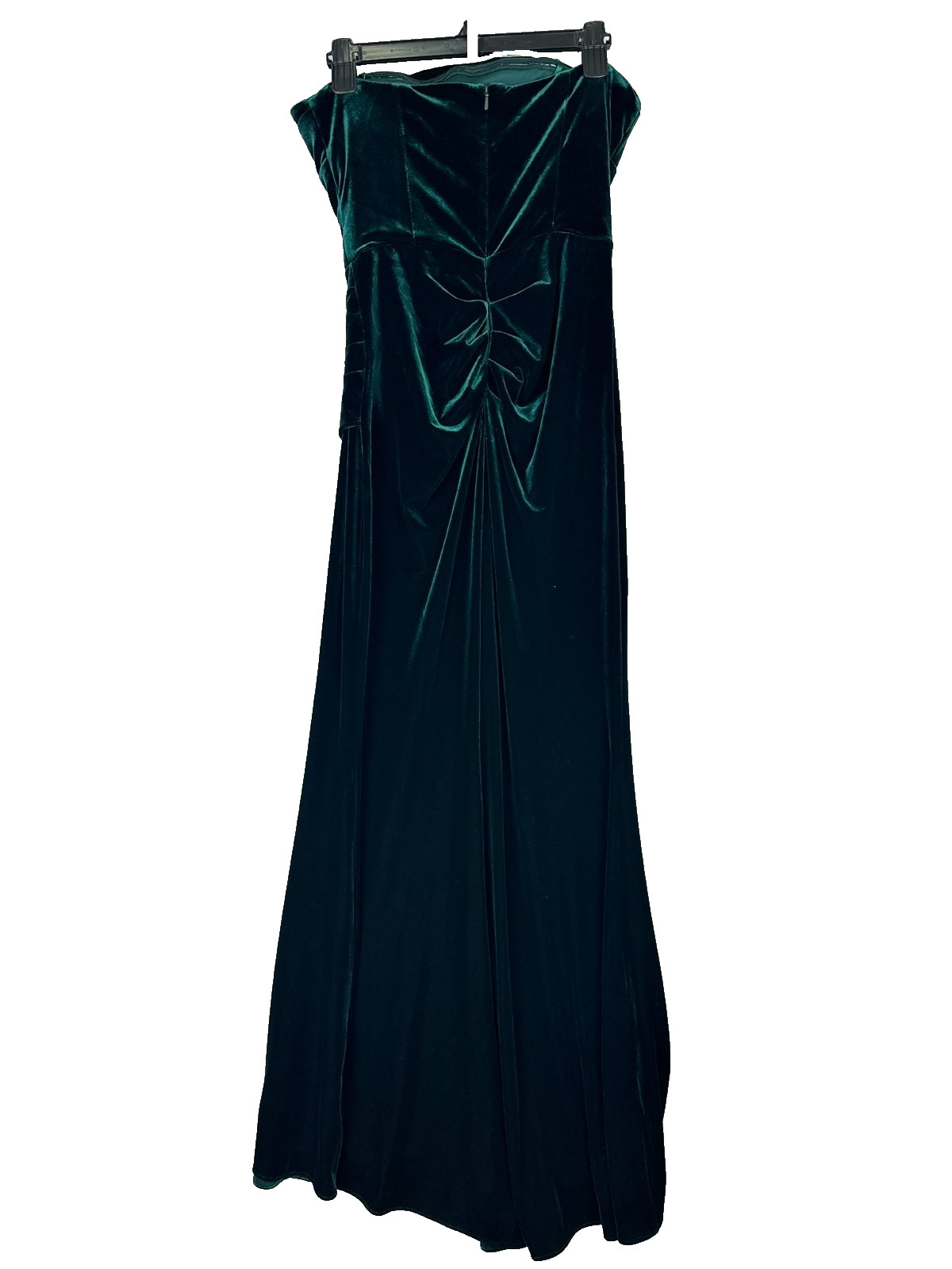 AQUA Strapless Velvet Gown 10 Hunter Green Ruched High Slit Draped Pleated NWT