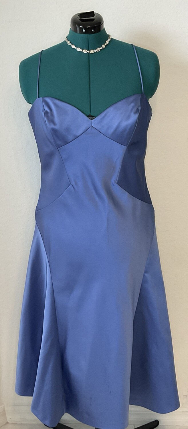 Nicole Miller New York Blue Satin V-Neckline Flared Maxi Dress Sz 16