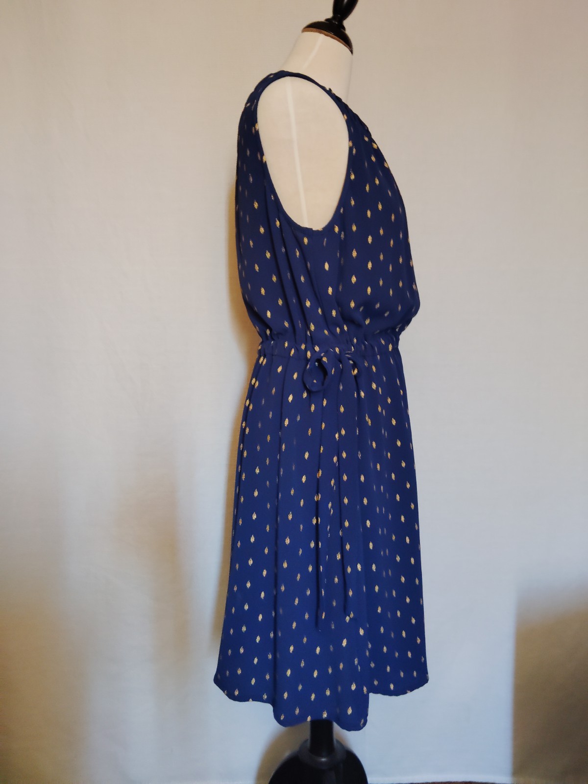 Juicy Couture Navy Blue Gold Metallic Cinched Adjustable Dress ~ Size XL