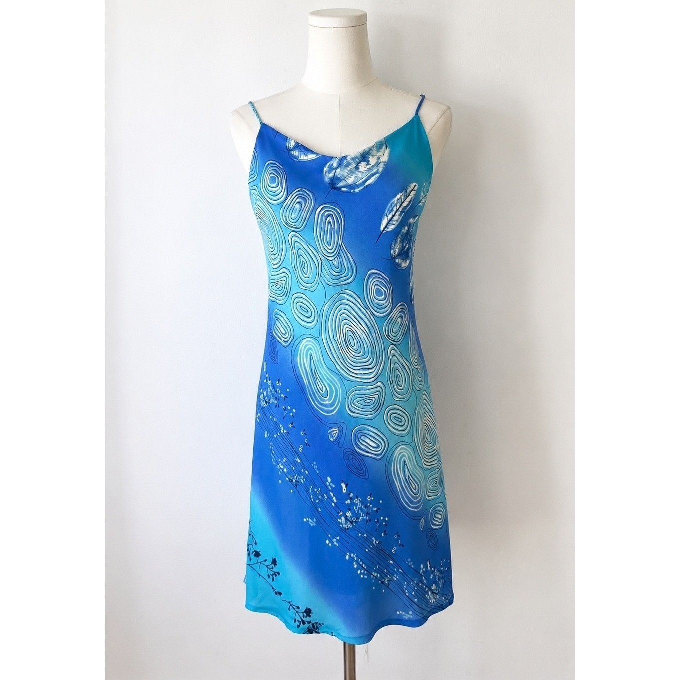 Lapis Y2K String Aqua Slip Satin Dress Whimsical Medium Blue Chiffon Dopamine