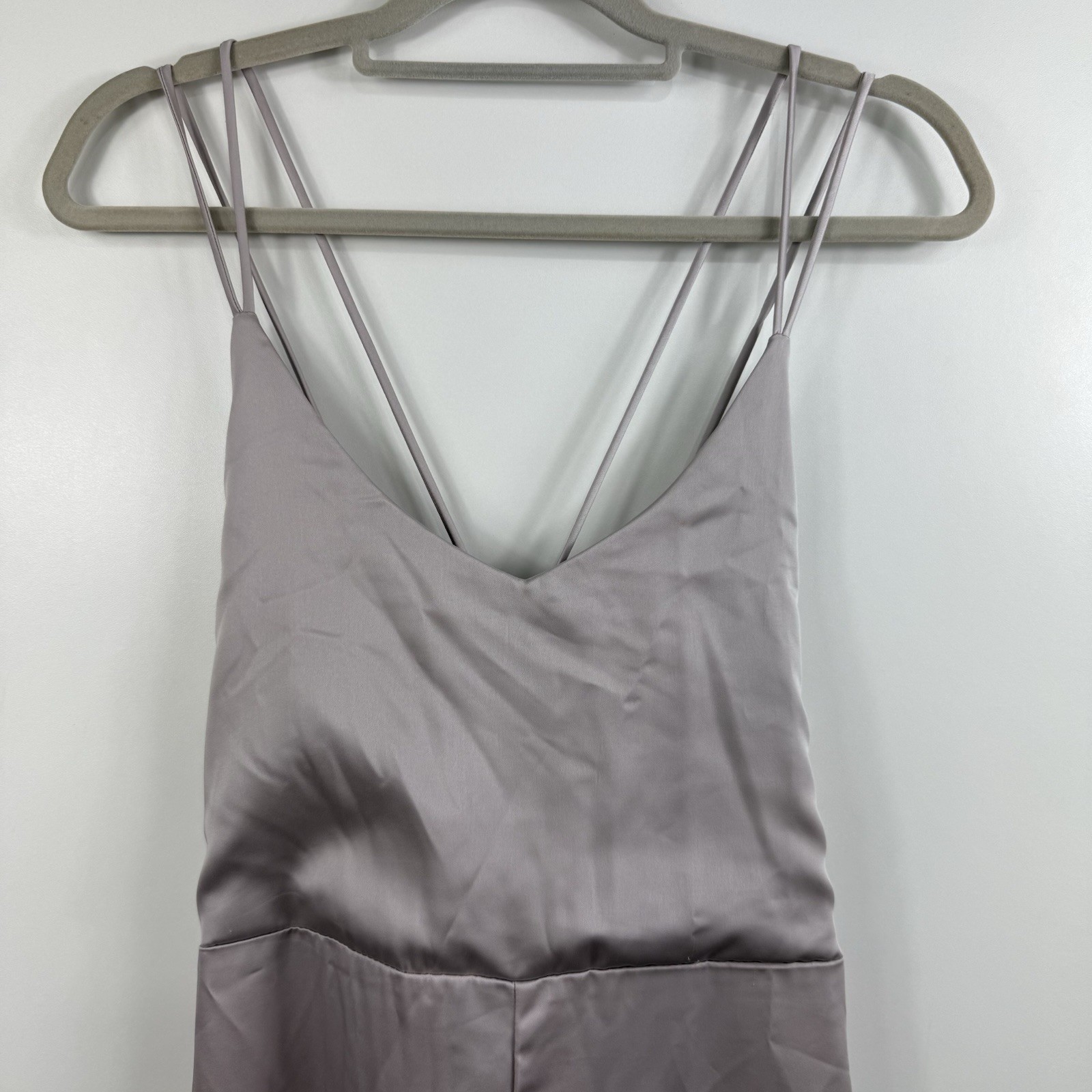 NWT Mod Ref Grey Taupe Eloise Crossback Midi Slip Dress Medium Satin Strappy