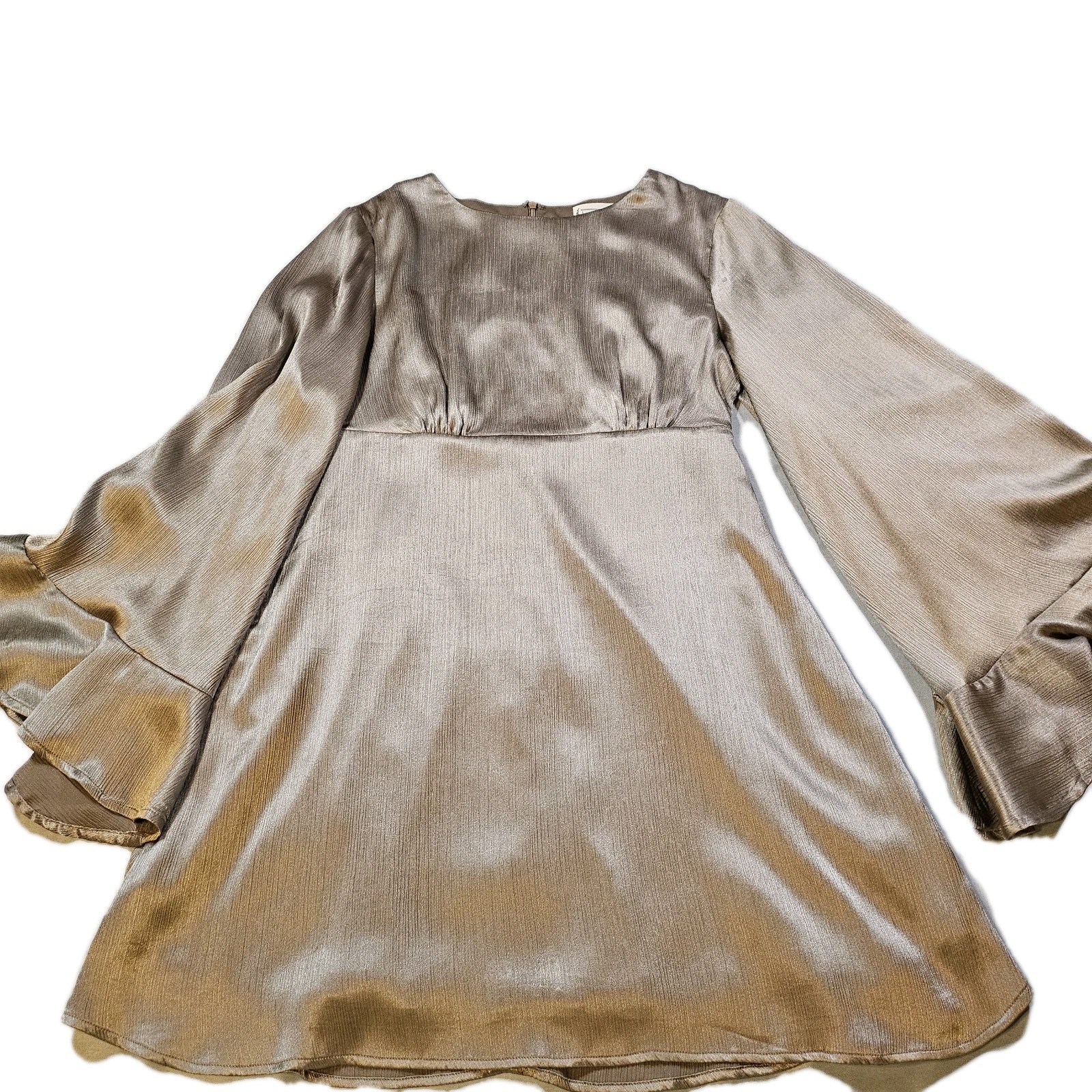 Love Riche Metallic Rose Bell Sleeve Mini Dress Women’s SZ S 70’s,Retro,Party