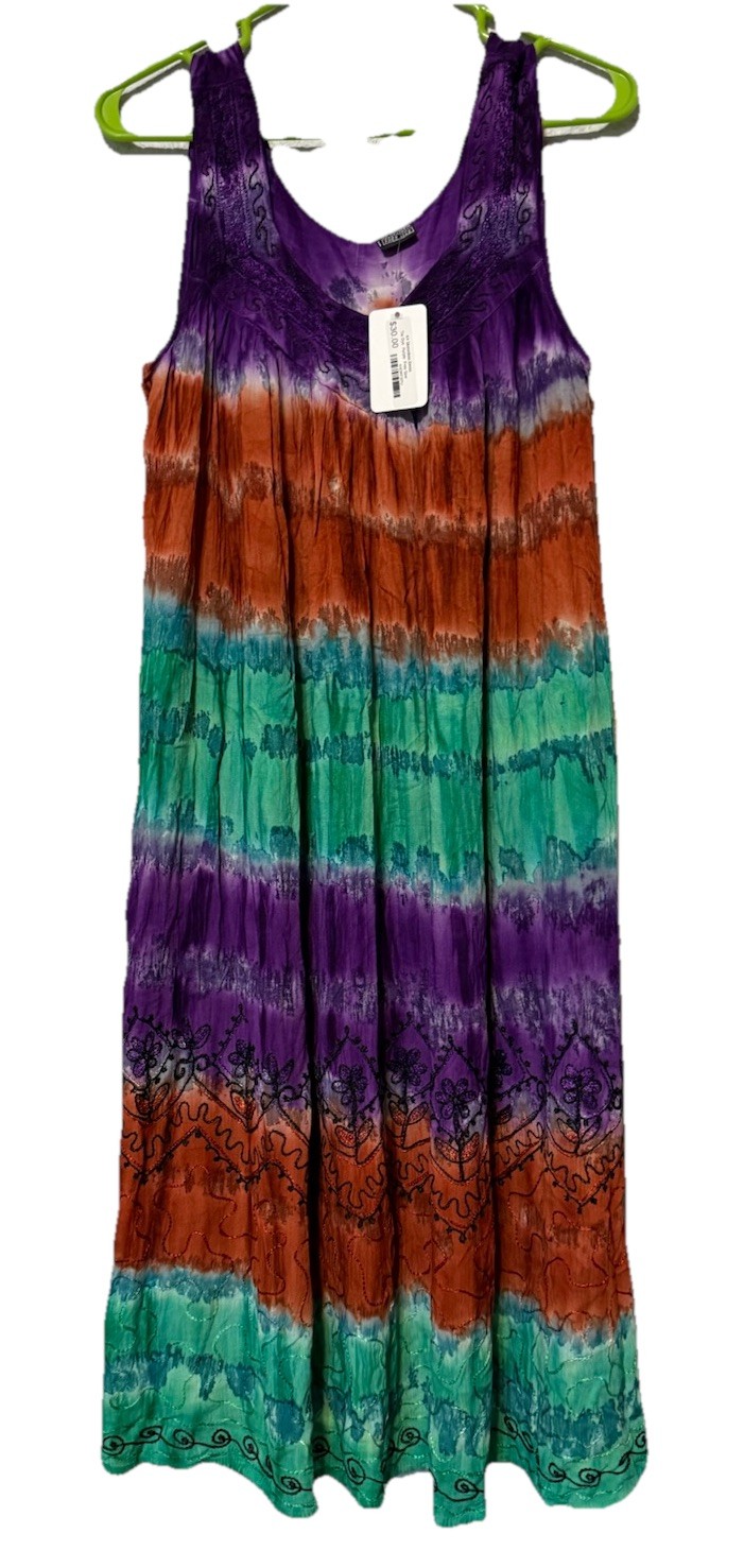 Tie Dye Dress Womens Free Size Multicolor Sleeveless Midi K4 NWT