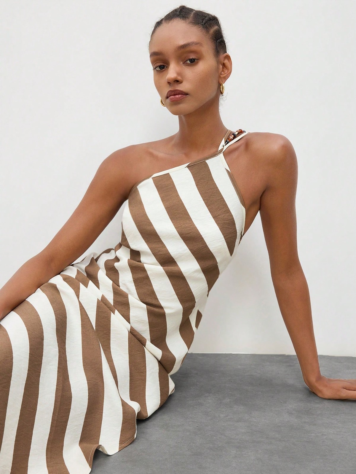 Ladies Summery Long Dress With Contrast Stripe