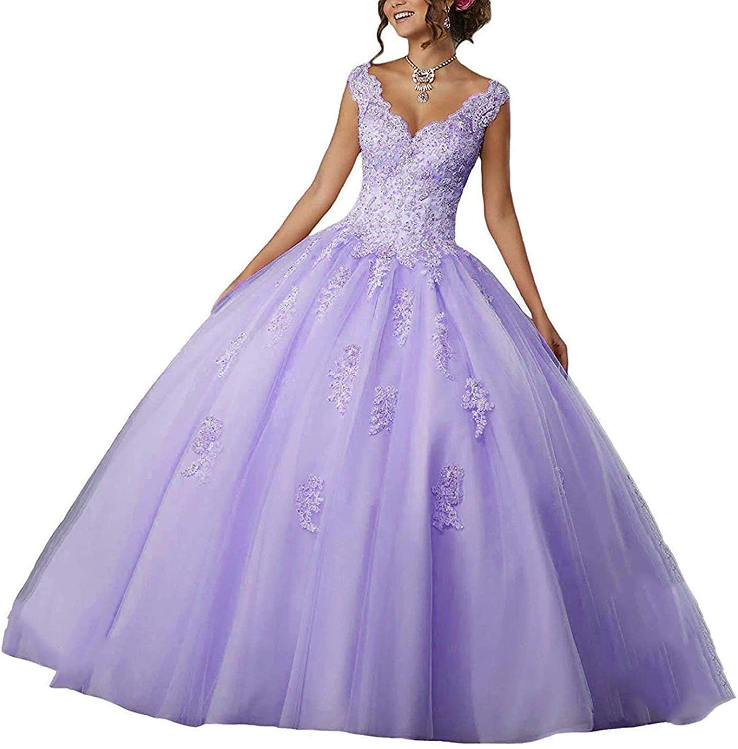 QXMYOO Ball Gown Quinceanera Dresses Sweet Prom Party Princess Dress Lavender 2