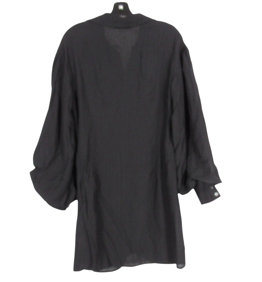 NWOT HYFVE Black CREPE Button-Up RUCHED CENTER Puff Sleeves SHIRT DRESS Sz L