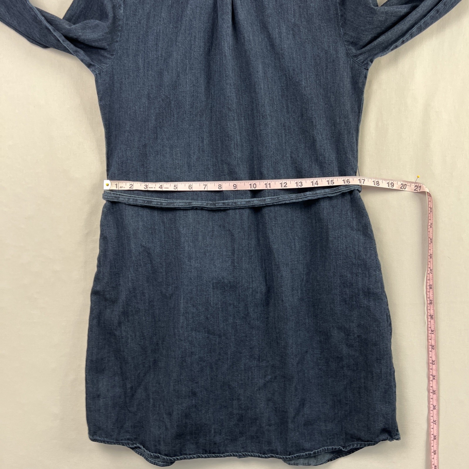A New Day Dress Womens Medium Dark Wash Denim Shirt Long Sleeve Tie Belt