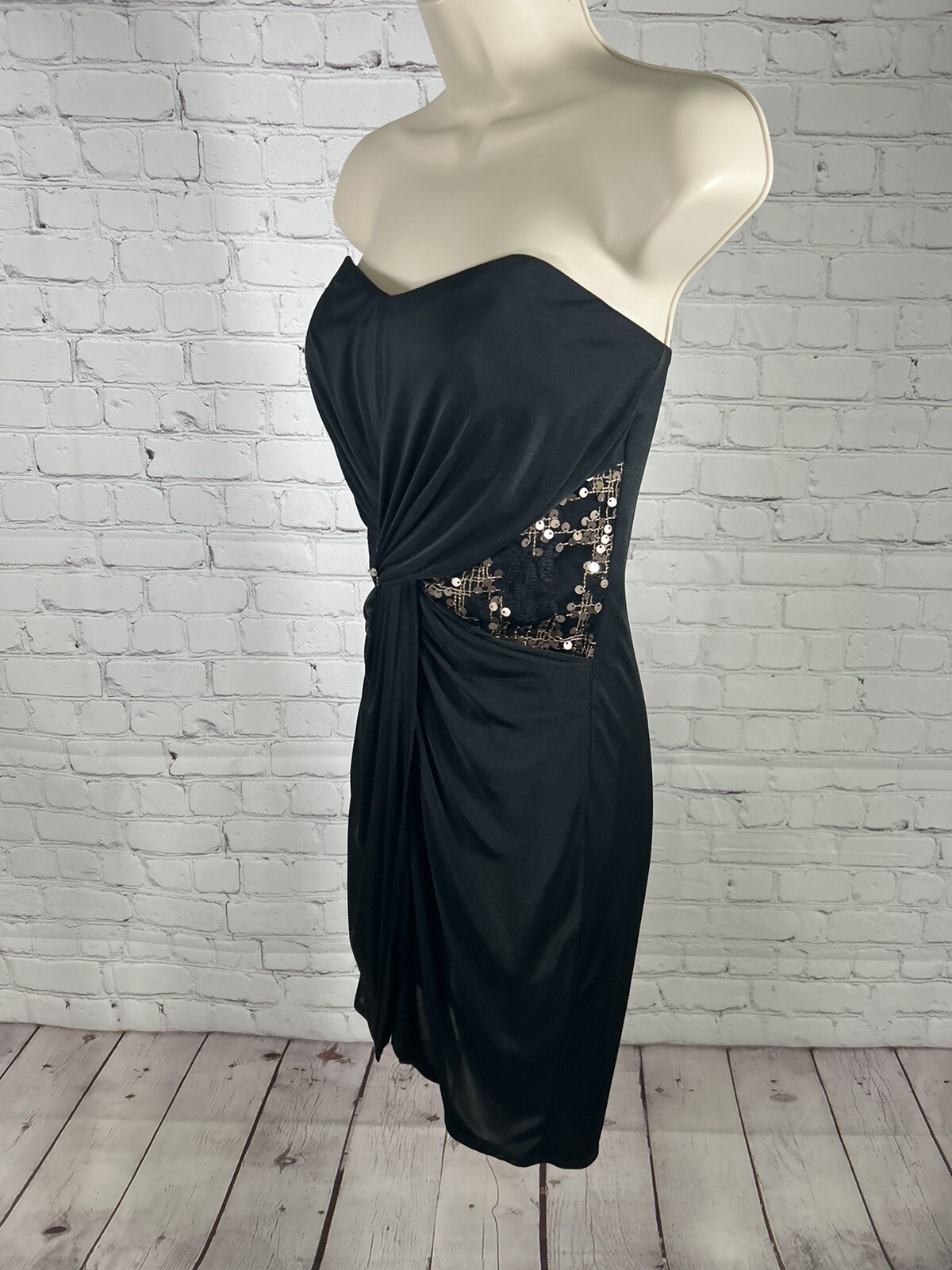 Kurt Thomas Beaded Embroidered Strapless Twist Front Boned Black Bodycon Dress 2