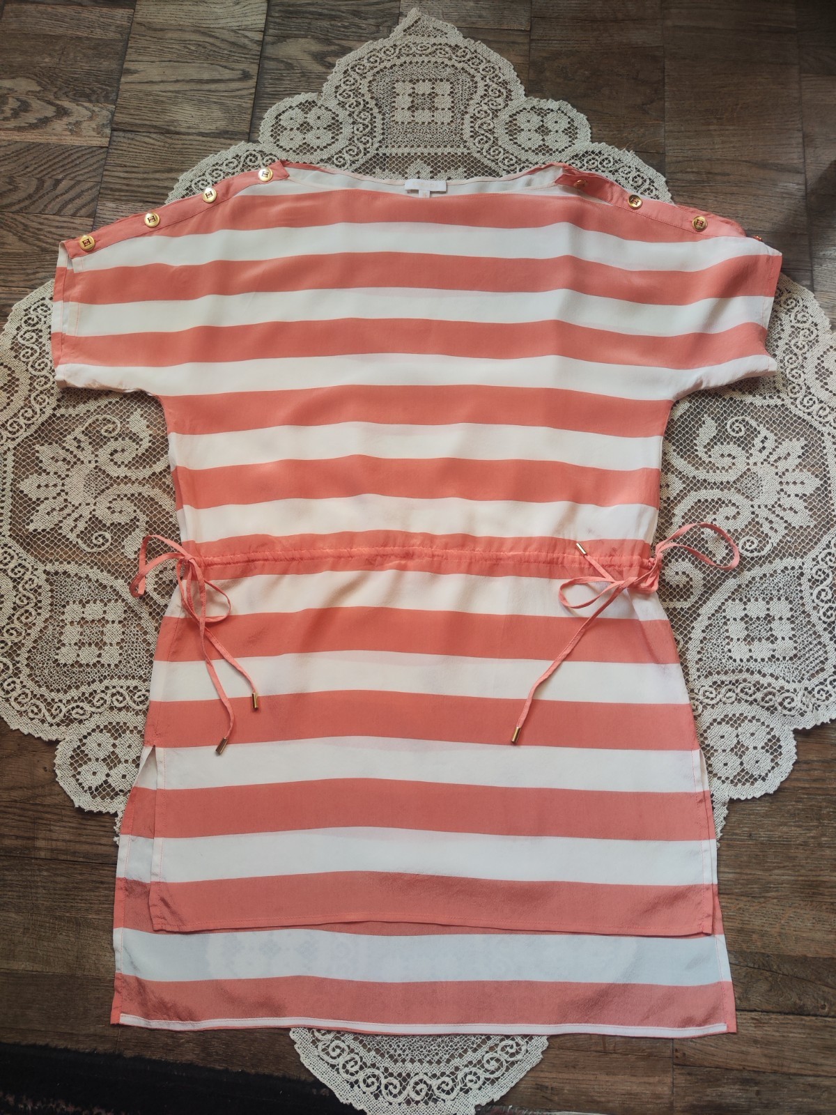 ESCADA Silk Striped Tunic Dress Sz 34 Fits S Pink White Petite Short