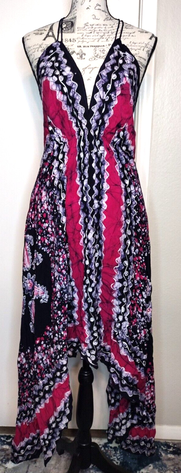 Advance Apparels Halter Dress, Hippie Boho, Handkerchief, Tye Die, Embroidered