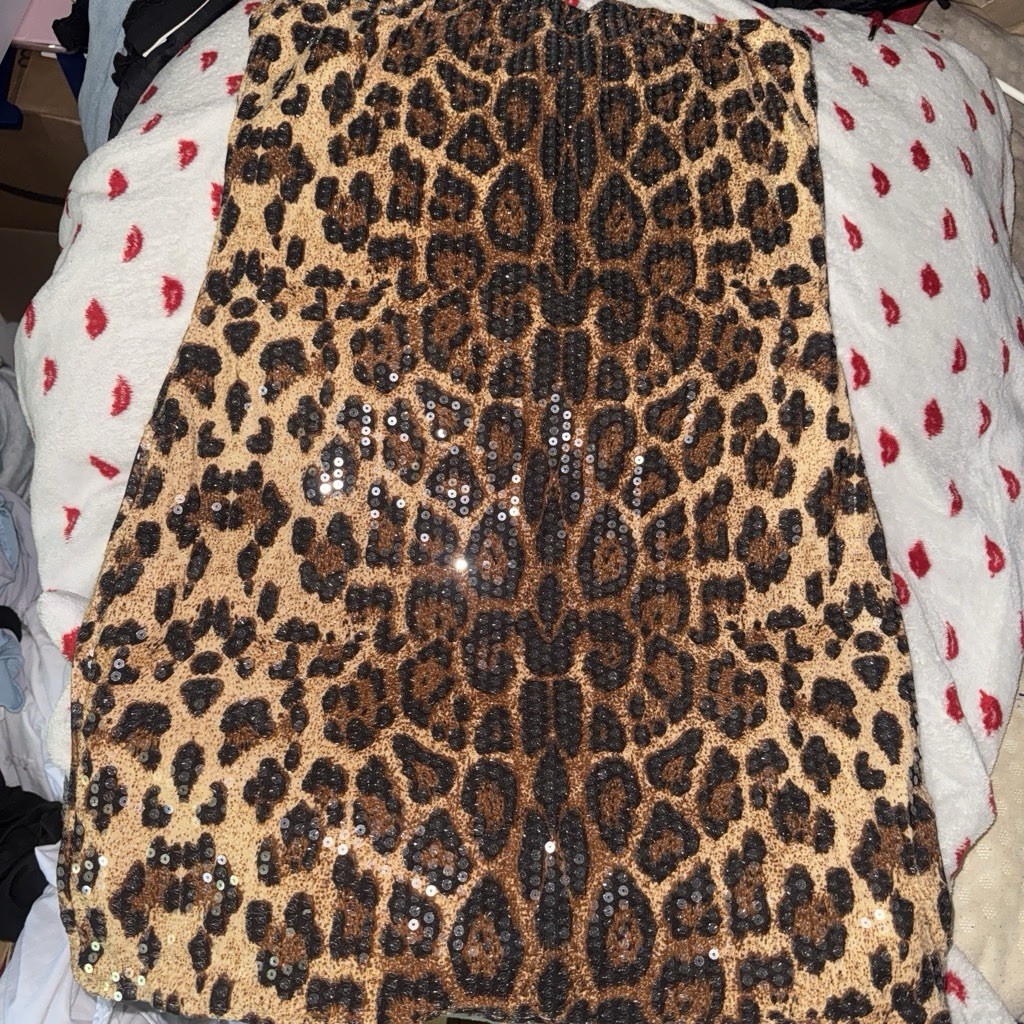 Women’s Strapless Leopard Sequin Stretch Mini Bodycon Dress Brown/Black/Gold S