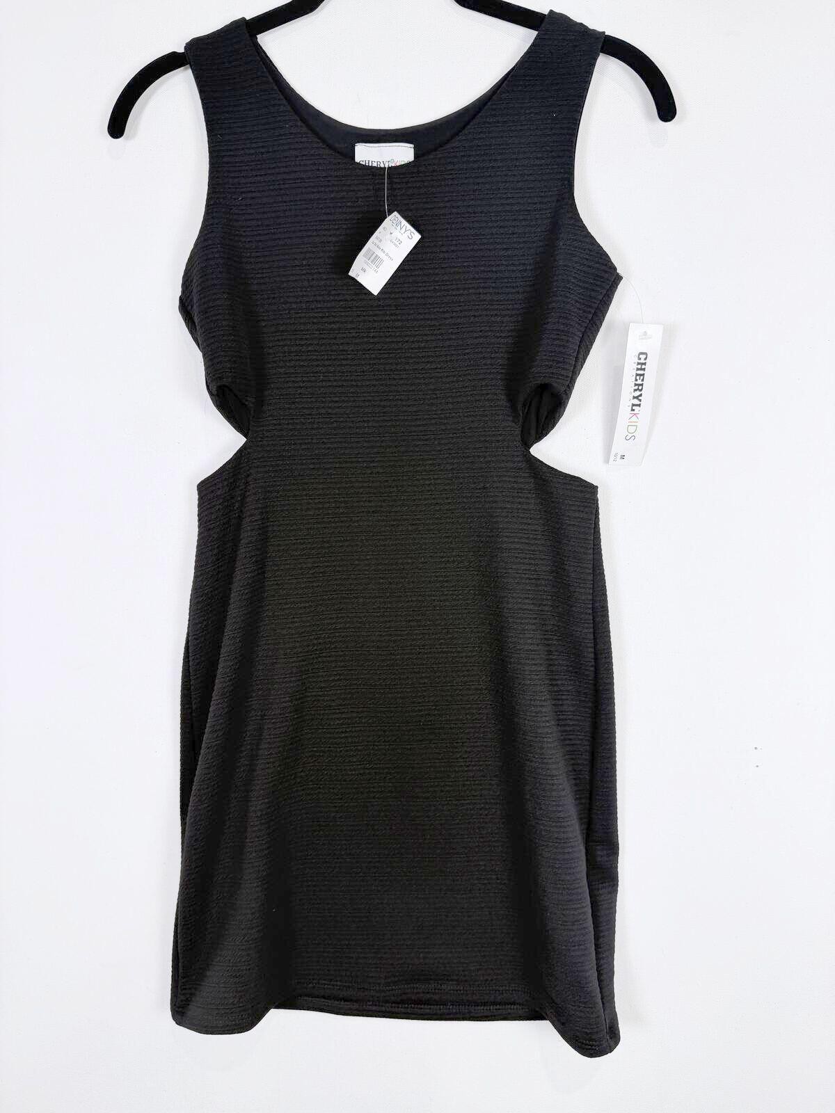 New Cheryl Kids Ava Black Textured Side Cut-Out Tank Dress Medium (10-12)