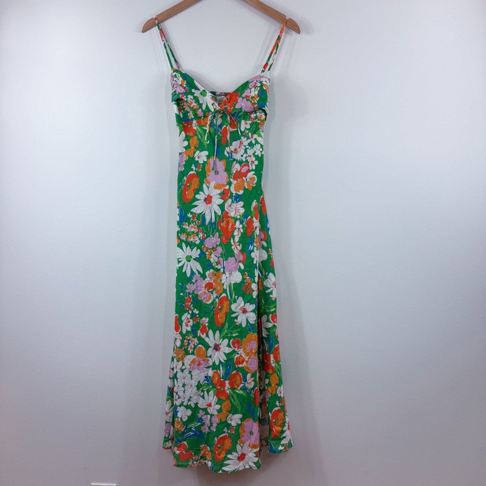 Aquari Women’s Small Dress Summer Spring Beachy Floral Green Linen Blend