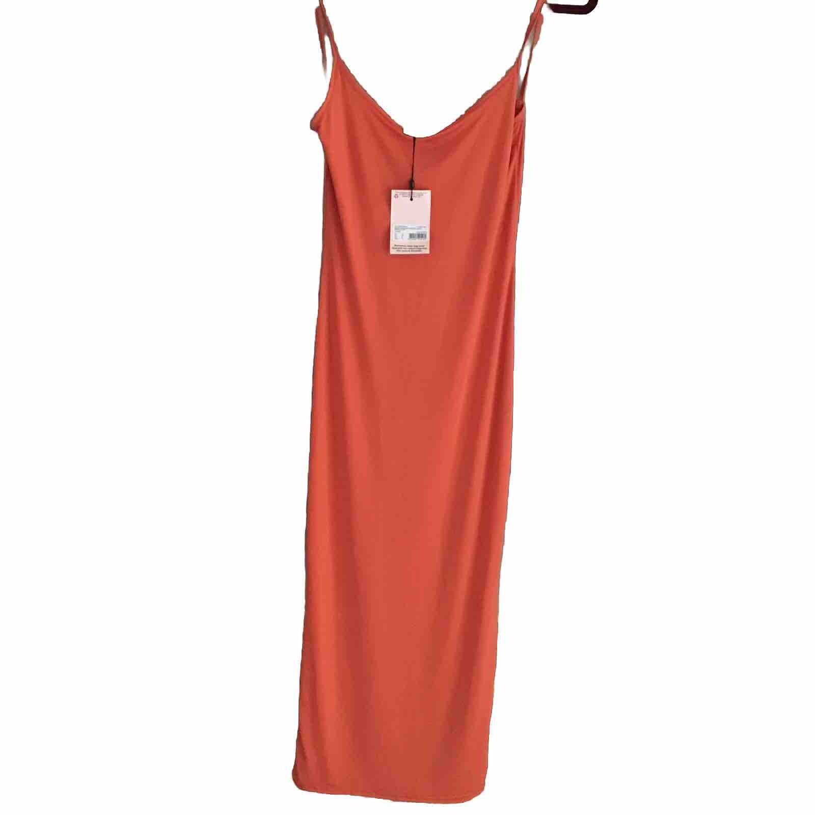 Womens MISGUIDED MIDI DRESS CORAL ORANGE SUMMER SLINKY SINGLE LAYER UK10 BNWT