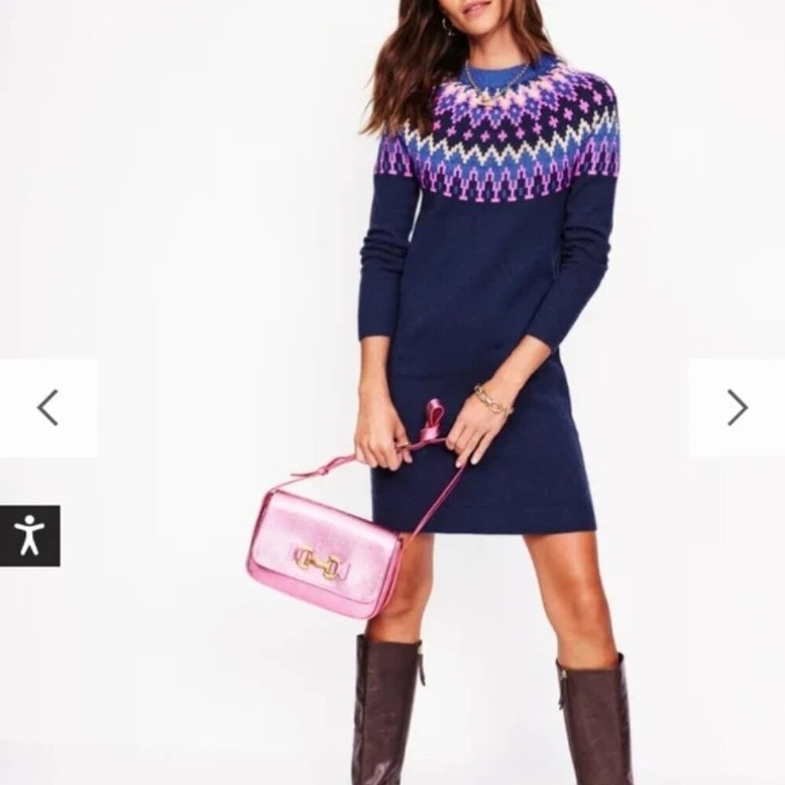 Boden Eleanor Fair Isle Dress Nordic Alpaca/Wool Blend Knit in Navy Sparkle 10R