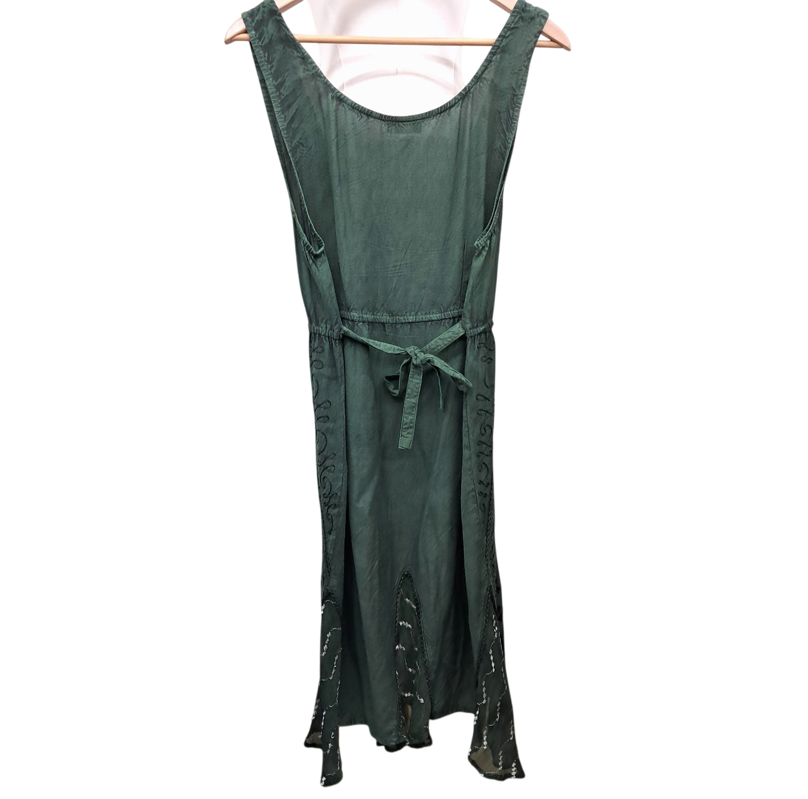 Forest Fairy Boho Dress One Size Festival Dark Green Embroidered Gypsy Indie Y2K