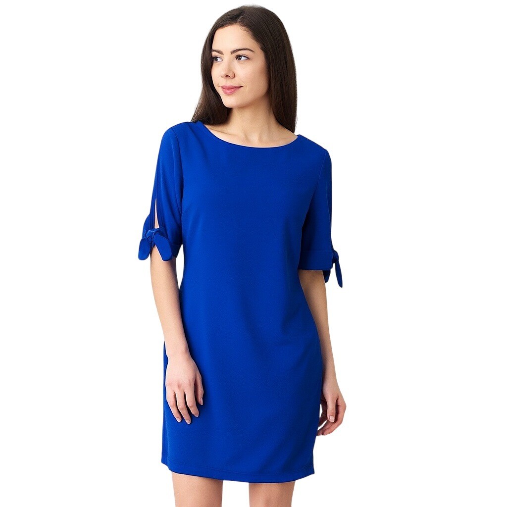Jessica H Dress 10 Royal Blue Tie Cuff Short Sleeve Shift Modern Stretch Chic