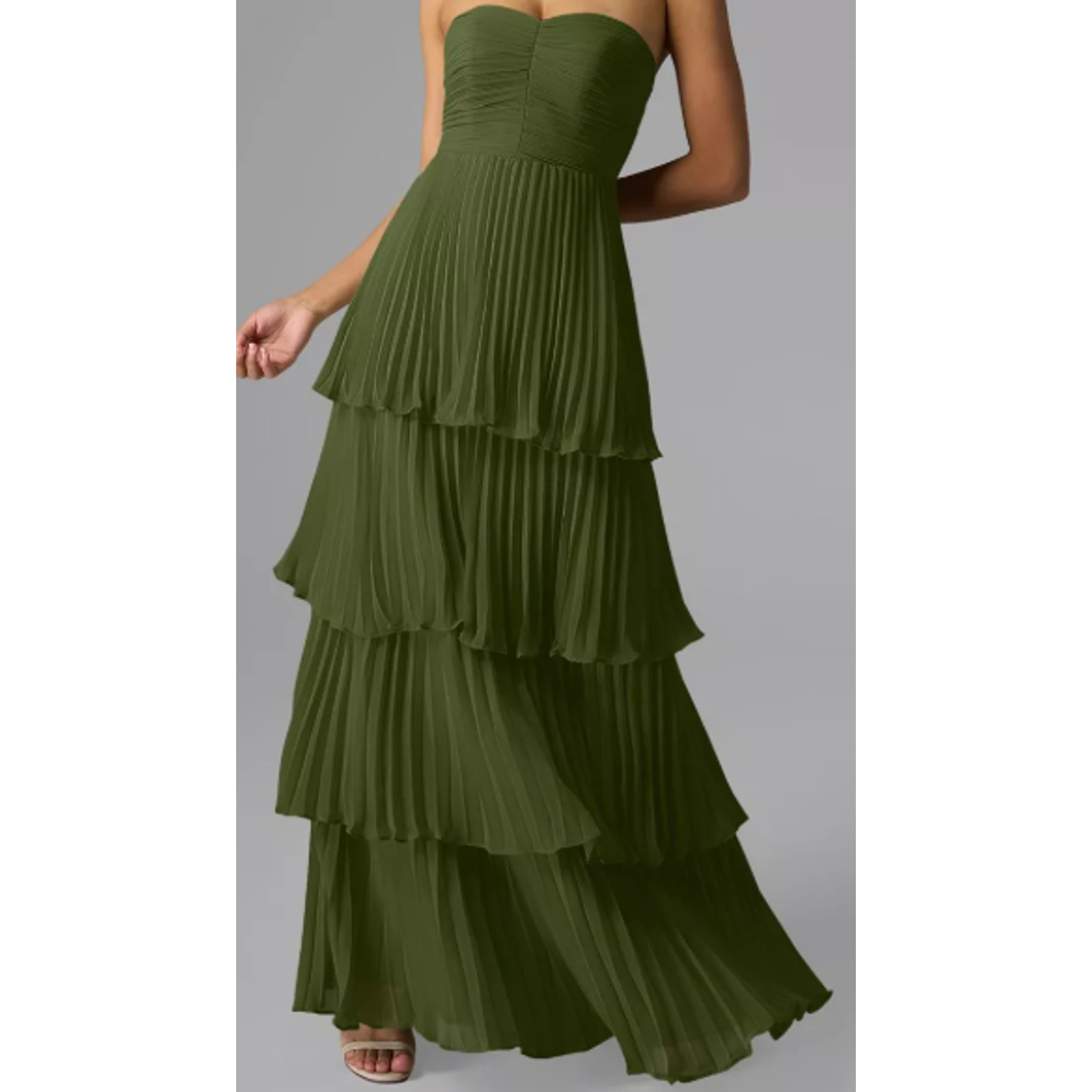 AW BRIDAL 2 XS green olive chiffon Bryn bridesmaid formal maxi dress NEW 0B8
