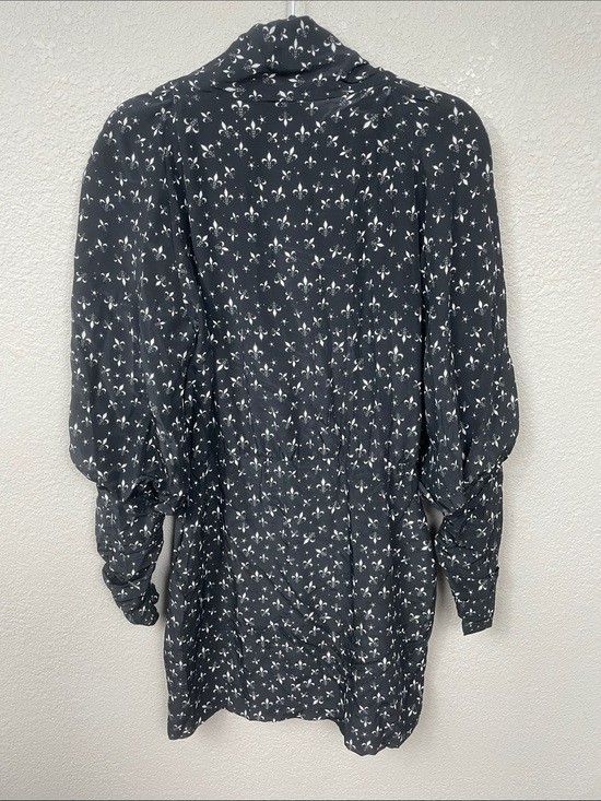 NWT Redemption Draped Neck Fleur De Lis Mini Dress Black Silk Sz 44