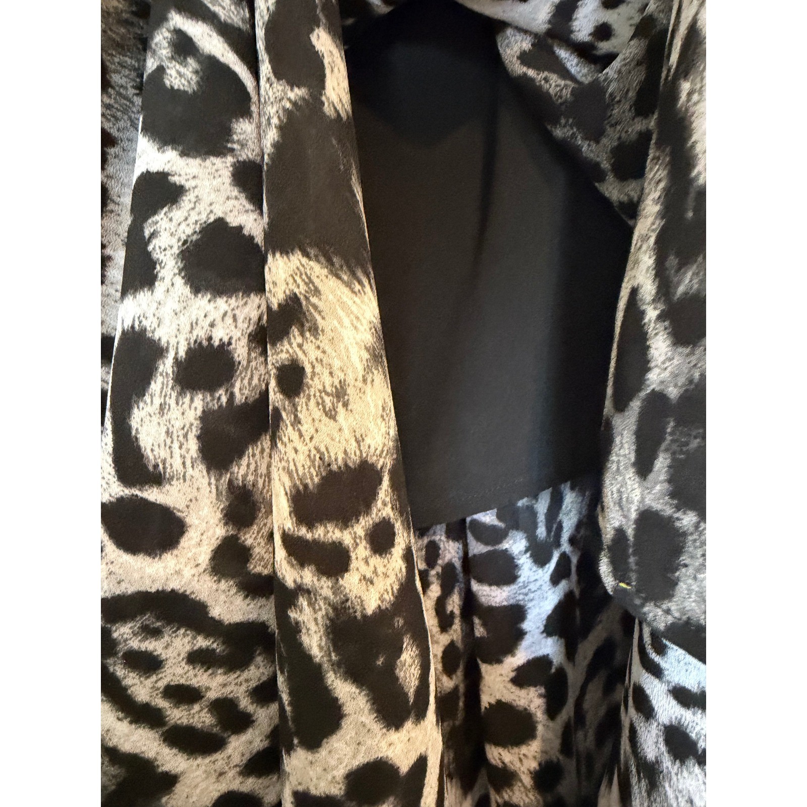 Michael Kors Leopard Print Maxi Dress Grey Black Chiffon Tie Neck Chic S