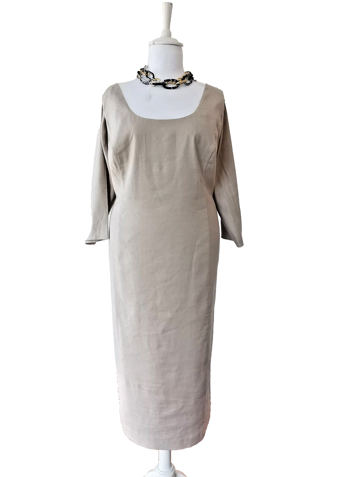 MARINA RINALDI🌟 Beige LINEN Dress PLUS size 27-Usa 18W_It56_De48_Uk22_Fr52