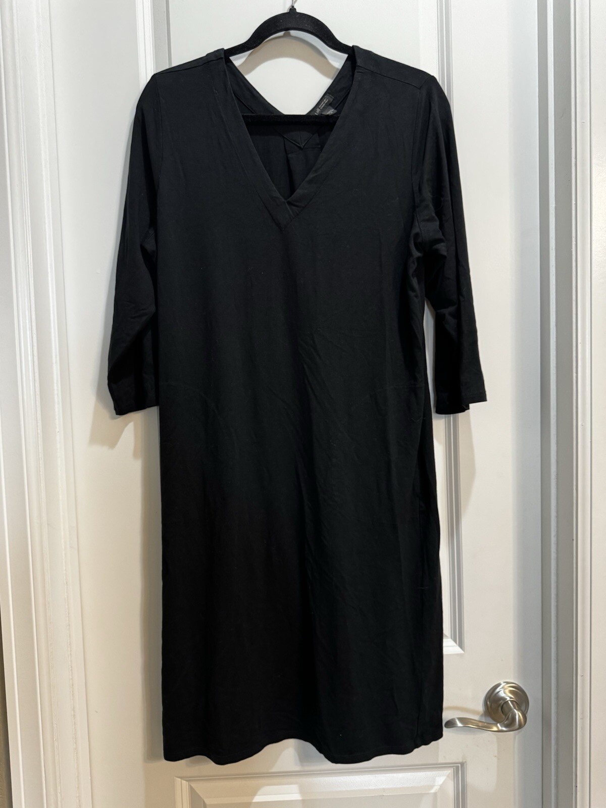 J Jill WeareverCollection Black PleatedBack Vneck3/4 SleeveDress Slide Pockets M