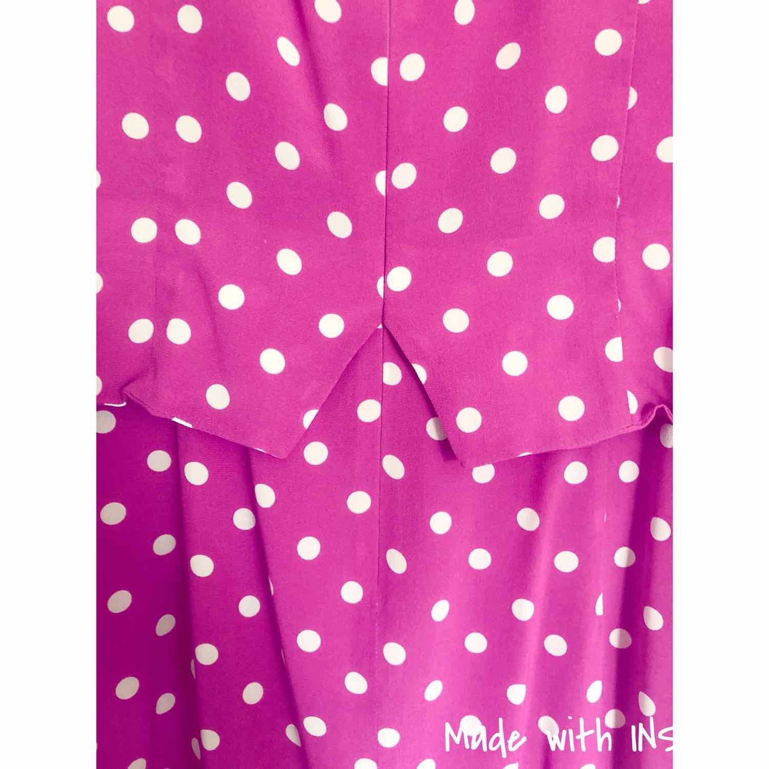 Alessandra Rich Pink & White Polka Dot Print Silk Dress