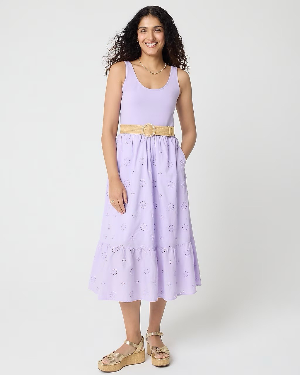 J. Crew Iced Lilac PR5647 eyelet mixed media dress NWT