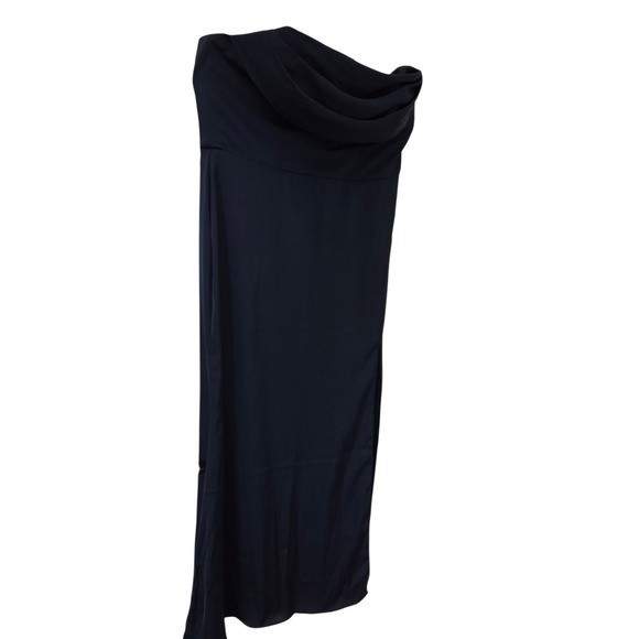 Azazie Strapless Navy Blue Column Gown with High Side Slit