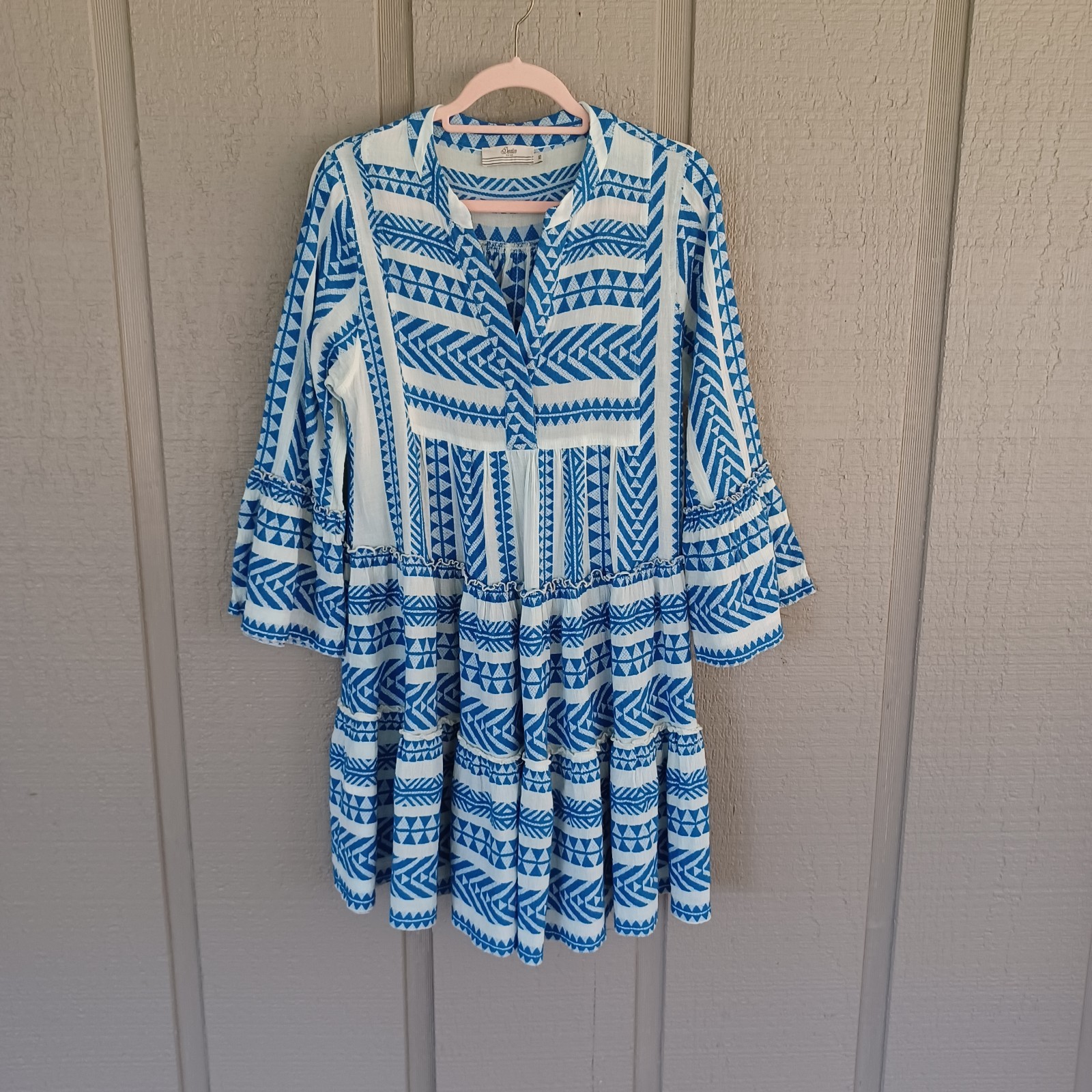 Devotion Twins Embroidered Ella Tunic Dress Size XS Women Boho Cotton Bell Sleev