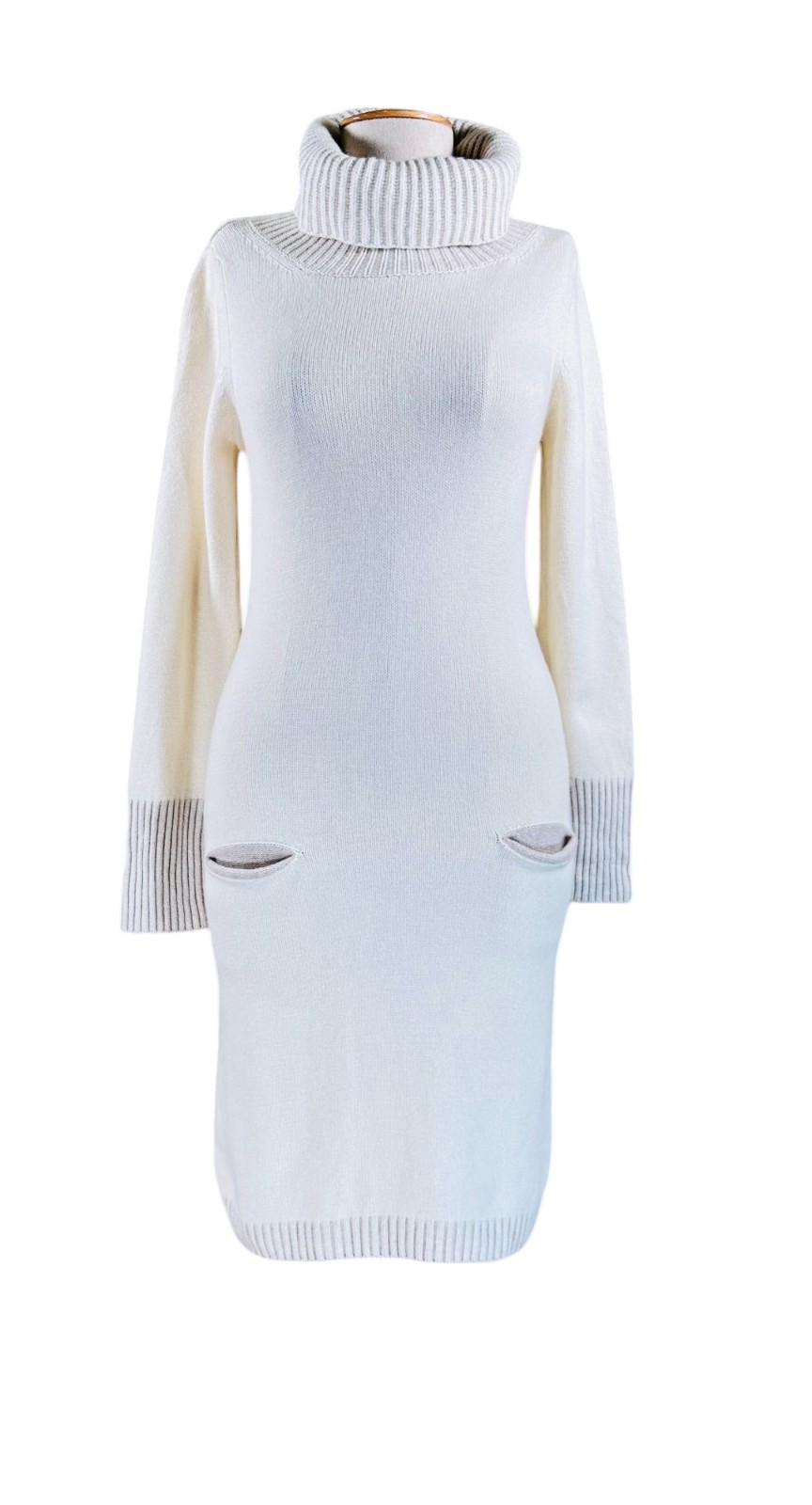 Katia Serafini Cream Cashmere blend Turtleneck Dress Size FR38 IT42 US6