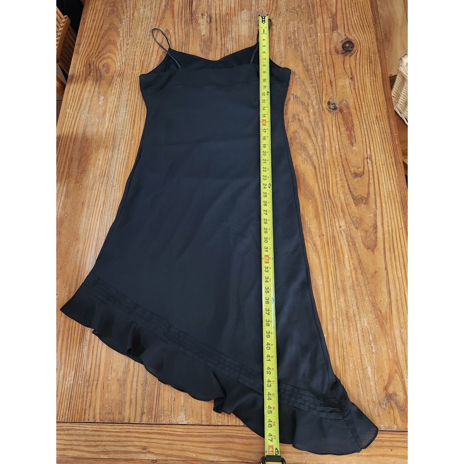 Black Asymmetrical Slip Dress Chiffon Strappy Y2K 90s Ruffle HOCO Large Vtg
