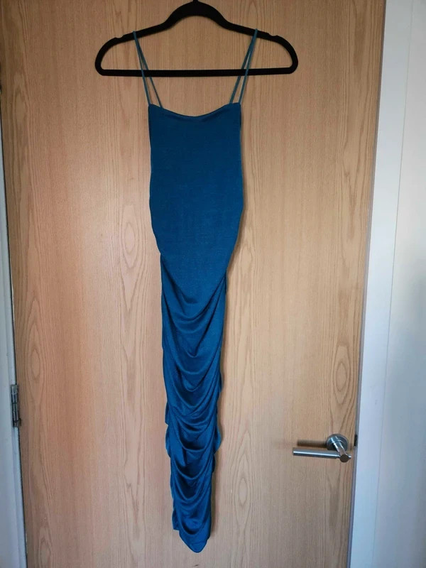 Shein ruched shimmer teal dress