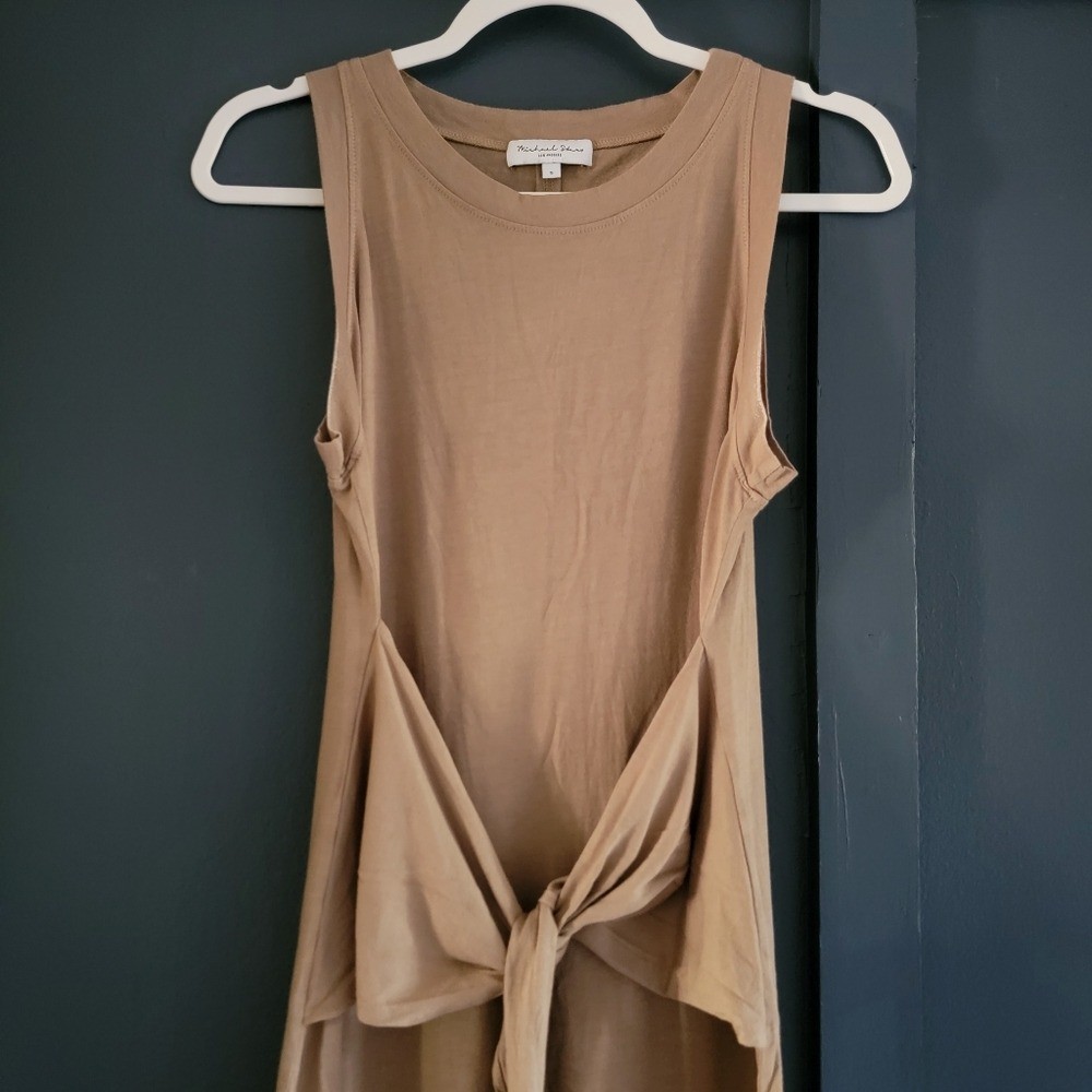 Michael Stars Solange Tie Detail Stretch Side Slits Maxi Dress Small Tan Brown